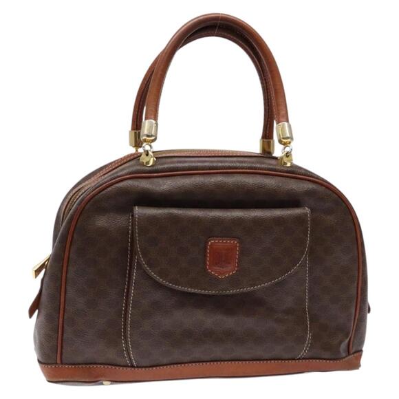 CELINE Macadam Canvas Hand Bag Pvc Leather Brown Gold - Picture 1 of 13